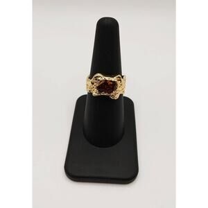 Gold Tone Adjustable CZ Ring | Chunky Modern Statement Band | Size 7
